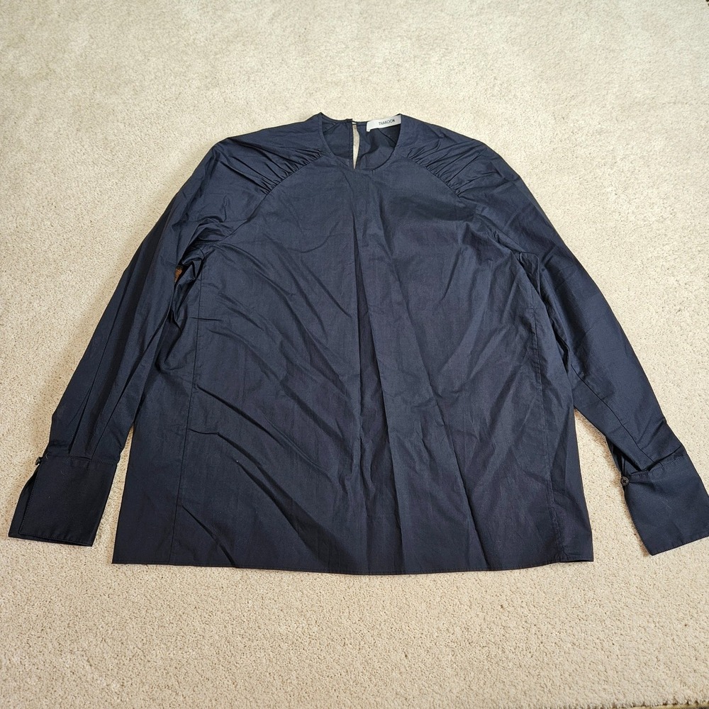 Designer Minimalist Thakoon Blouse XS Navy Structured Lightweight Modern Crisp‎